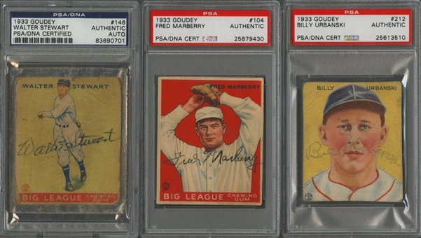 1933 Goudey Signed Cards Collection (9 Different) Including Averill - All PSA/DNA Authentic